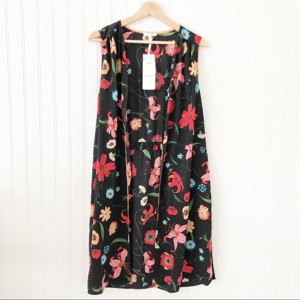 Pleione Floral Vest Duster with Pockets sz Small
